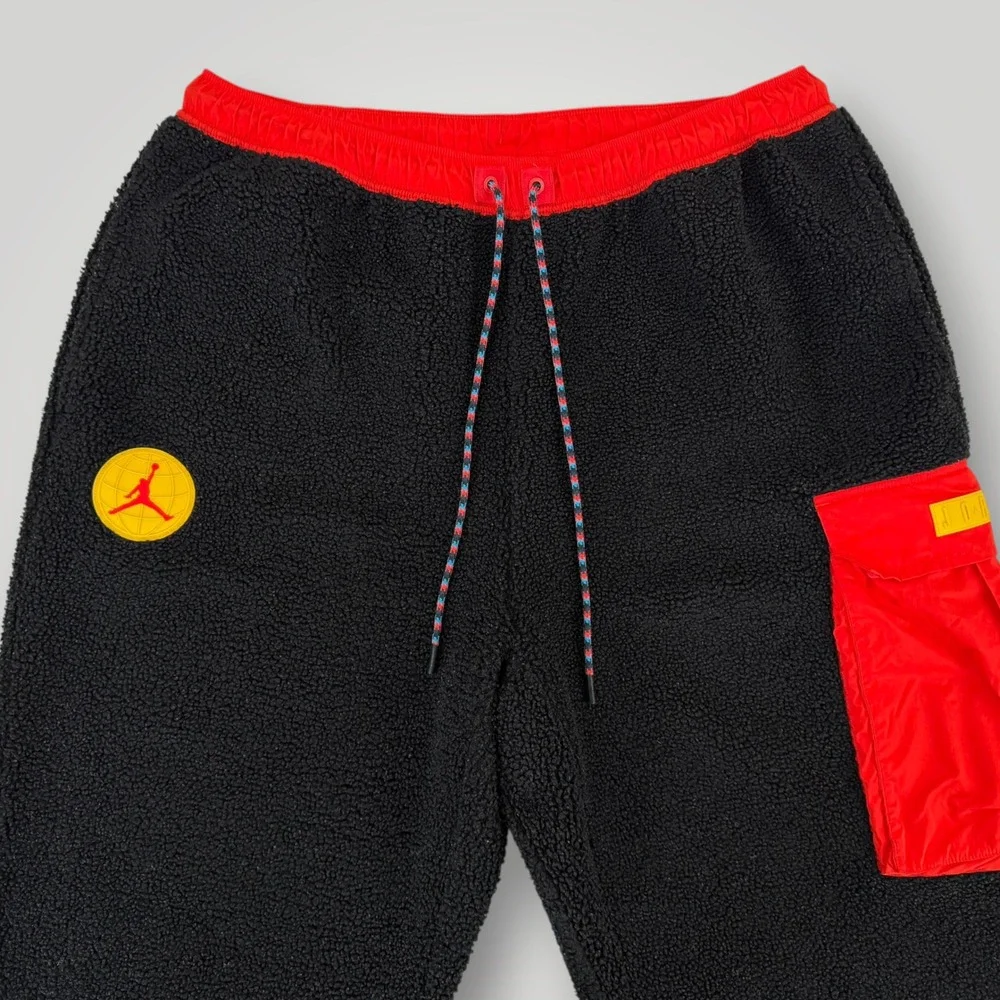 Jordan Jumpman Sherpa Fleece Pants Black Red Cargo Joggers XXL DC9730-010